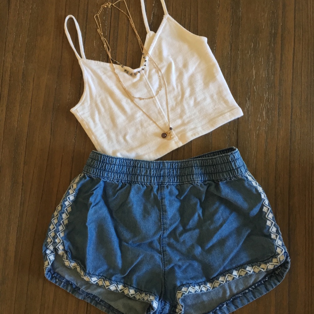 Embroidered Chambray Shorts